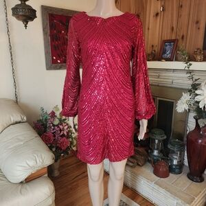 Premier Fuchsia Sequin Long-Sleeve Cocktail Dress